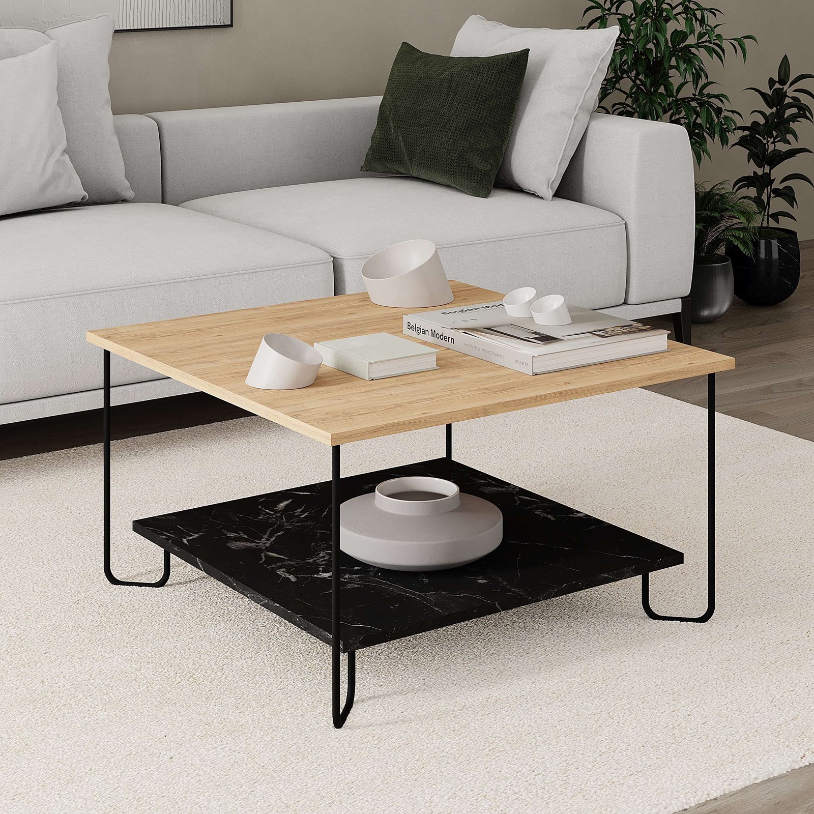 Tavolinë kafeje Decortie Marbo 80 x 80 x 45 cm, kafe e hapur / zezë Tavolinë kafeje Decortie Marbo 80 x 80 x 45 cm, kafe e hapur / zezë