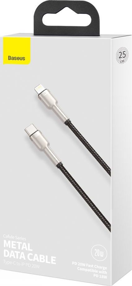 Kabllo USB Baseus (CATLJK-01), USB-C në Lightning, 0.25 m, e zezë