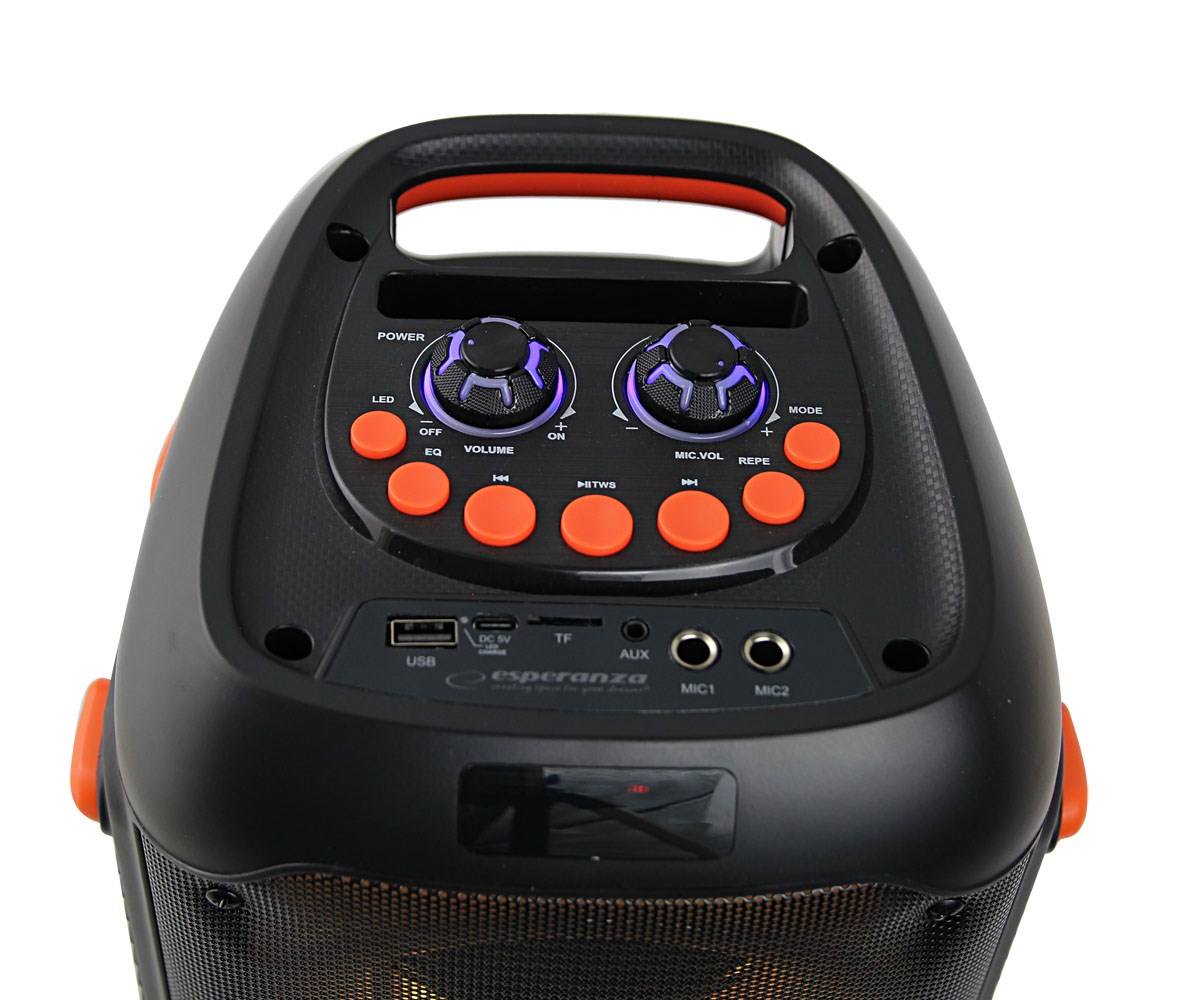 Комплет звучници и микрофон Esperanza EP156, Bluetooth, FM, RGB LED, 20W, црн