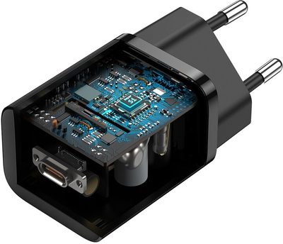 Karikues Baseus Super Si Quick 1C, USB-C, 25W, i zi + kabllo USB-C - USB-C, 3A, 1M, e zezë