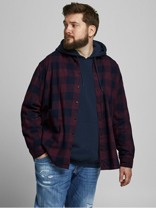 Këmishë Jack&Jones PLUS JJEGINGHAM Loose Fit, e kuqe e errët