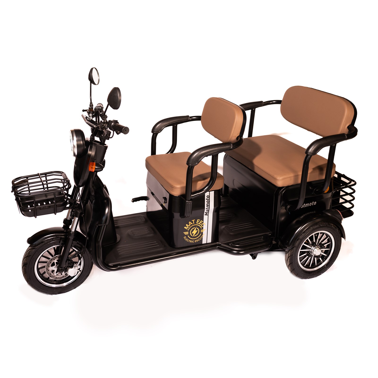 Skuter elektrik për 3 persona Mat Moto Motorcycle, 25 km/h,1800W, i zi/ kaftë