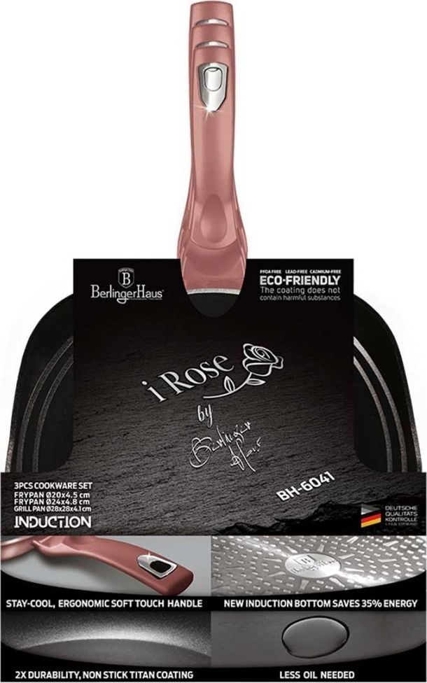 Set tiganësh Berlinger Haus I-Rose, 20 / 24 / 28 cm, rozë