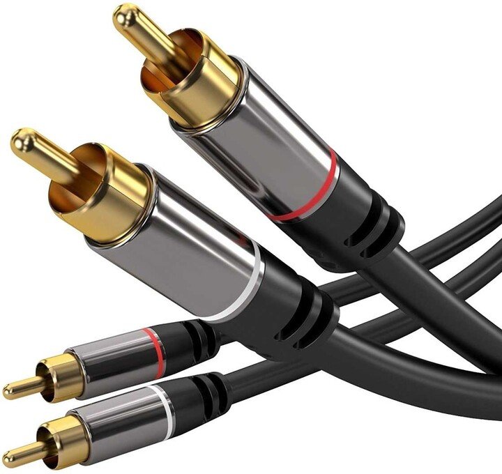 Kabllo PremiumCord 2x RCA - 2x RCA, M / M, e zezë